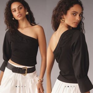 By Anthropologie one shoulder puff sleeve top